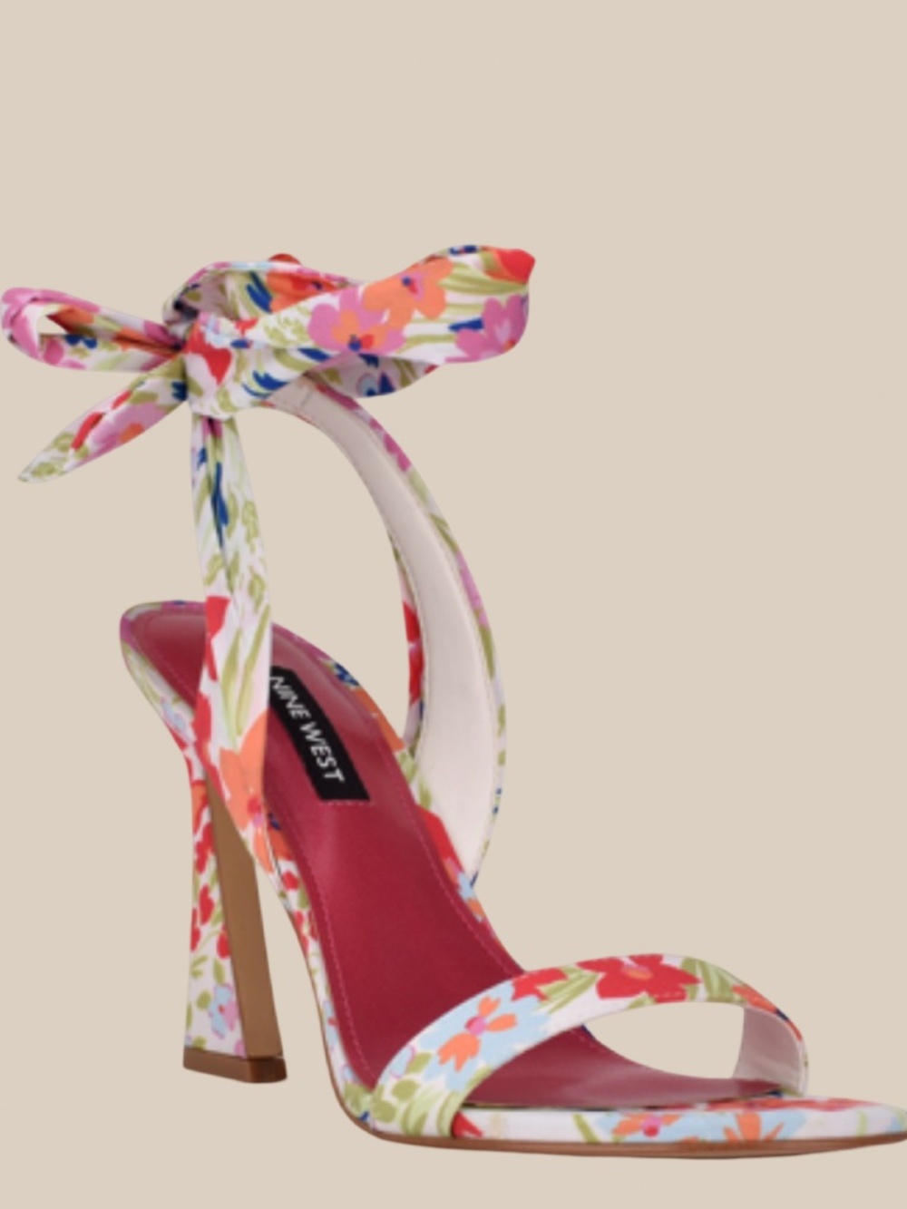 Nine West Kelsie Ankle Tie Wrap Sandals Floral Multi Color Sculpted Flare Heel 8